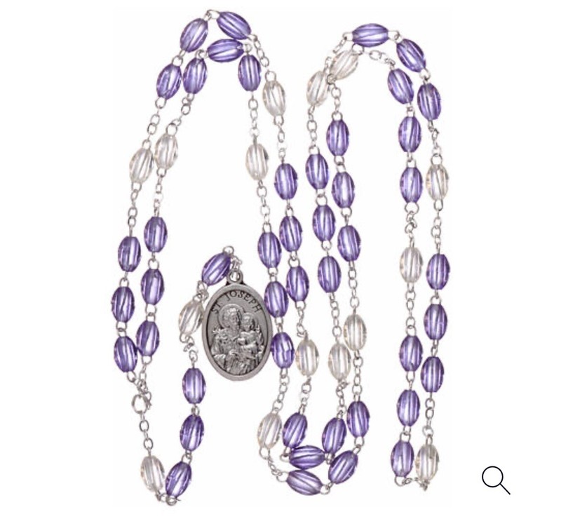 Plastic rosary St Joseph 5x3 mm violet