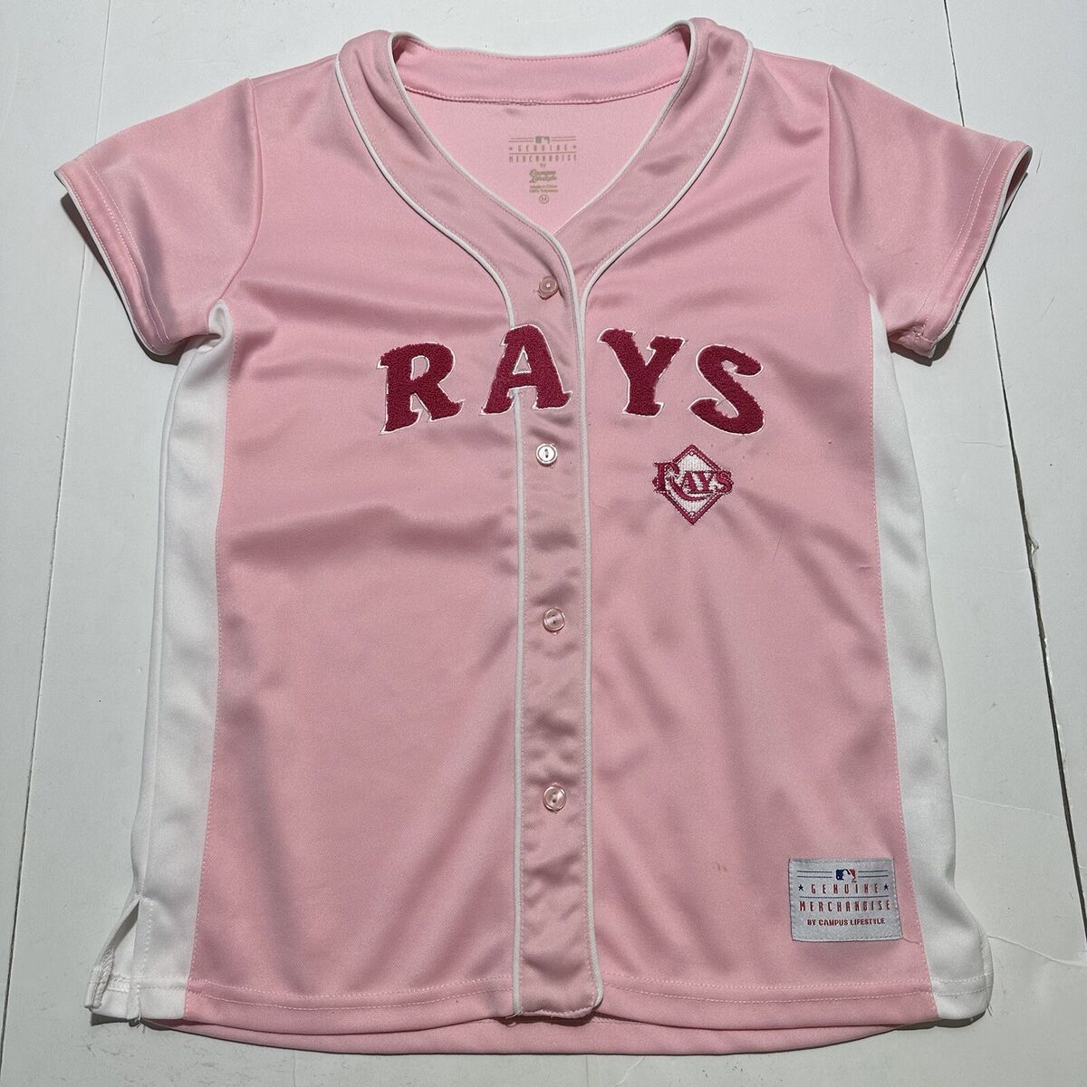 Tampa Bay Rays Jersey Womens M Pink Button Up Campus Lifestyle MLB Baseball