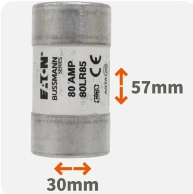 Individual LR85 House Service Cut-Out Fuse 80 Amp 30x57mm Eaton Bussmann 80A