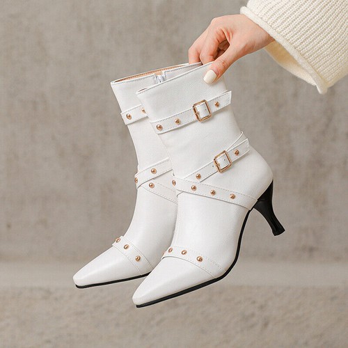 Nuevo Botines Británicos Remachazados Punta Punta Caballero Botas Hebilla Tacones Altos Botas - Imagen 3 de 23