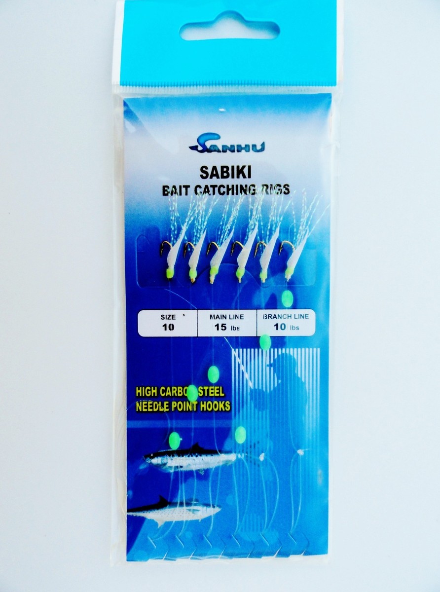 10 Packs Size 2 Sabiki Bait Rigs 6 Hooks With Fish Skin
