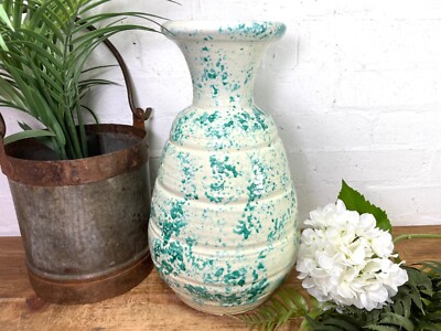 Vintage italienischer Stil grün weiß lackiert glasiert Terrakotta Confit Topf Urne Vase