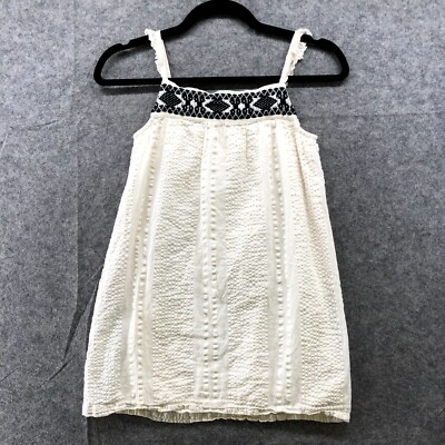 Lefties Girls Size 9-10 Cotton Cami Dress Ivory White Embroidered Boho Textured