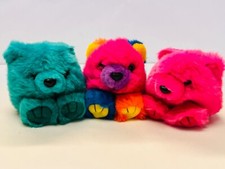 Swibco Puffkins Bear Plush Stuffed Animal Set of 3- Teel, Pink, Multicolor BIN 5