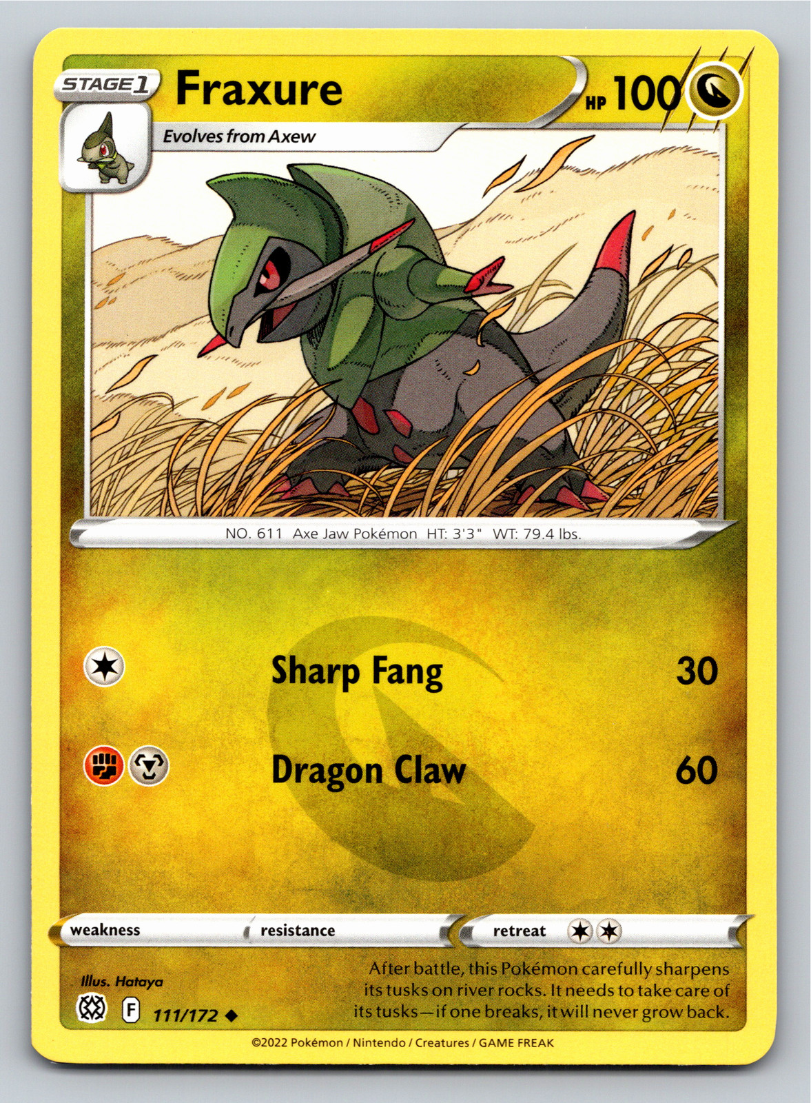 Fraxure 111/172 Uncommon Brilliant Stars Pokemon Card - NM