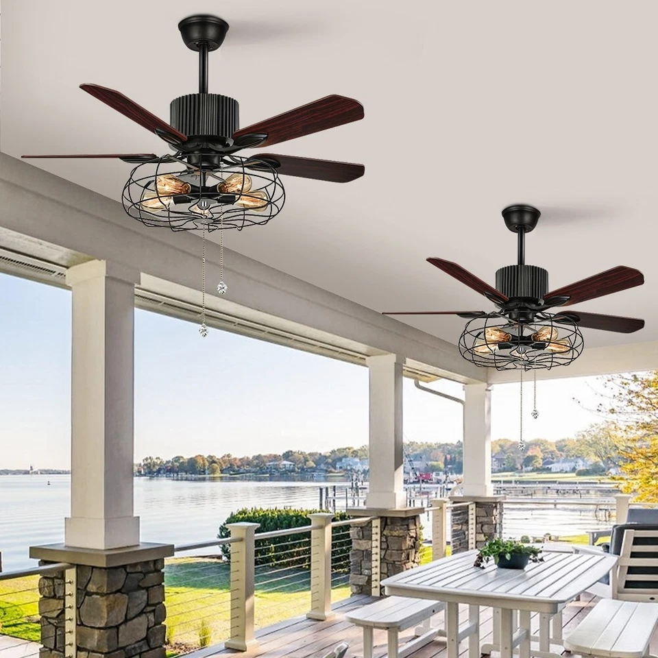 52" Traditional Black 5-Light 5-Blade Fan Pull Control Pendant Light - Image 4 of 4