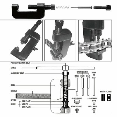 Set Kettentrenner + Kettenbürste für Motorradketten + Montiereisen