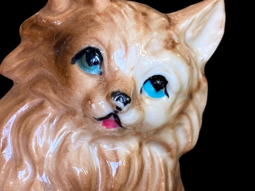 vintage miniature long haired blue eyed cat bone china 3" stripe - Picture 2 of 9