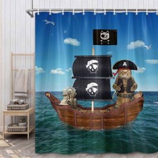 Lustig Meer pirat Katze 3D Duschvorhang Extra Lang Textil Wasserdicht Waschbar