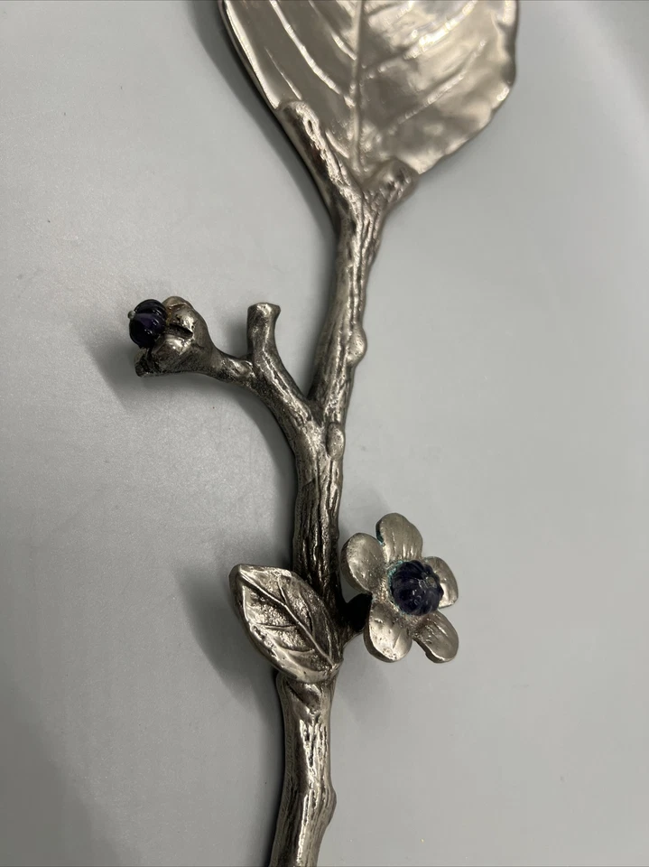 Metal Spoon Leaf Stem Silver Tone Foral 13” art leaves  Salad Serving Flower - Image 3 of 4