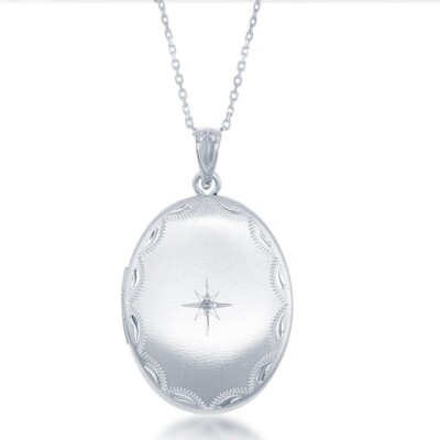 Matt mit Diamantrand & Mitte Diamantstern ovales Medaillon mit Kette