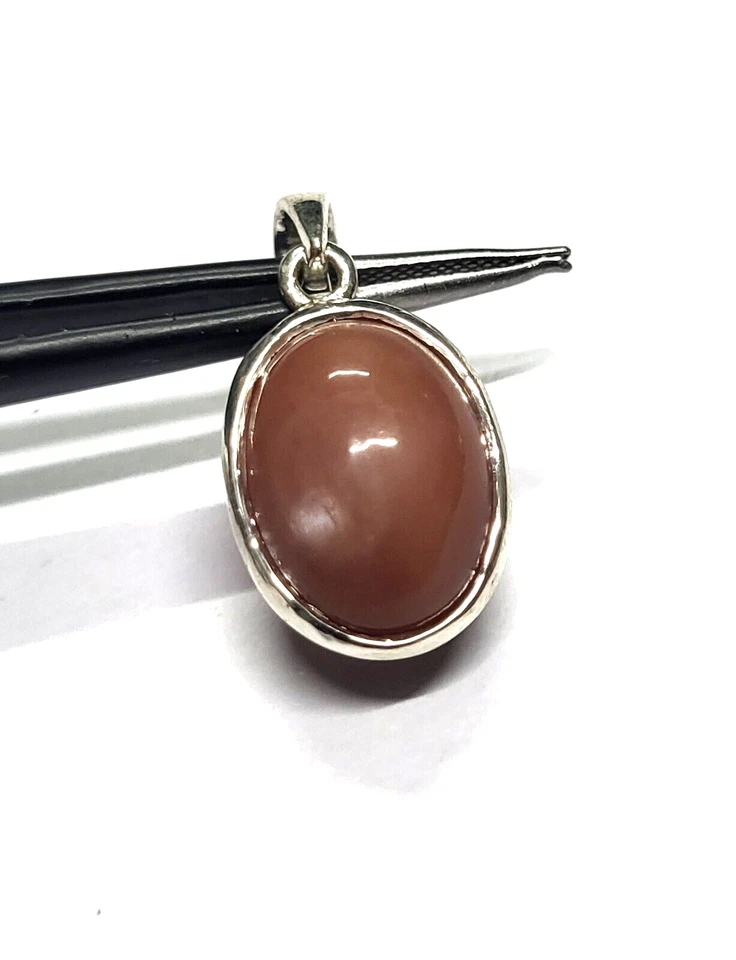 2.5cm Naturale Marrone Rosso Luna Ovale Gemma Ciondolo 925 Argento Sterling - Immagine 2 di 4