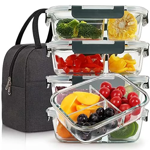 Glass Meal Prep Containers with Lids Glass Food Storage Containers with Lifetime Lasting Snap Locking Lids, Airtight Lunch Containers, Microwave, Oven