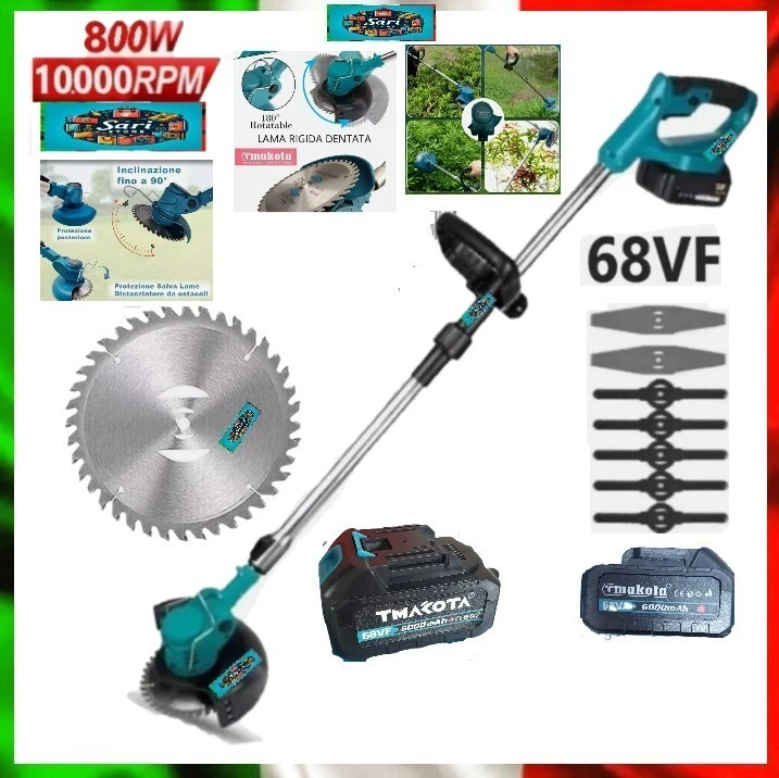 Decespugliatore Tagliabordi A Batteria 68V 2 Batterie Tagliaerba Elettrico 800w - Foto 7