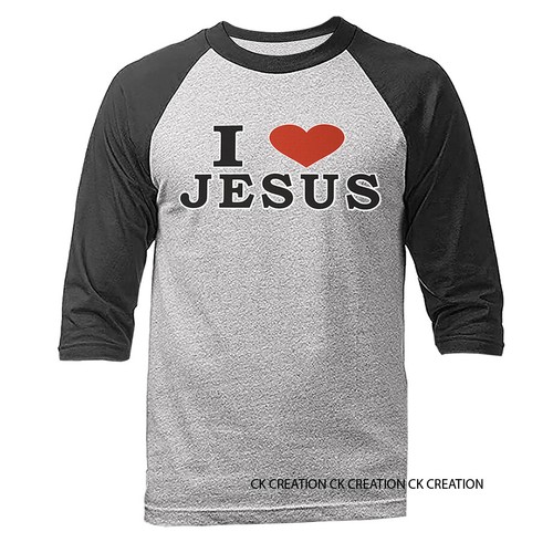I Love Jesus Christian Religious God Bible Church Jesus Christ 3/4 Sleeve Raglan - Picture 9 of 10