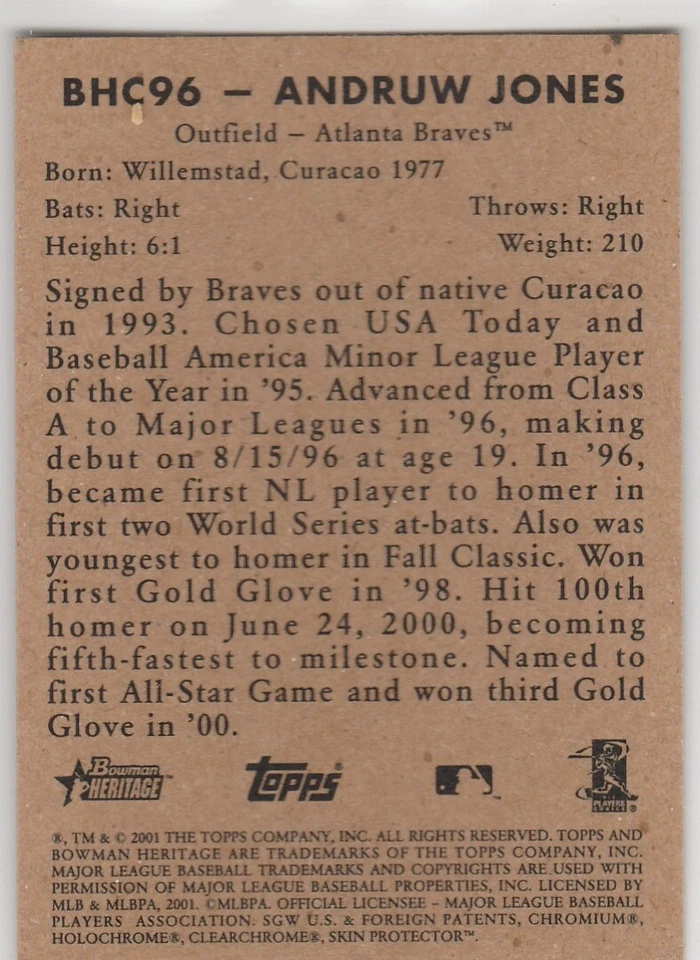 2001 Bowman Heritage Chrome #BHC96 Andruw Jones 050-G - Image 2 of 2