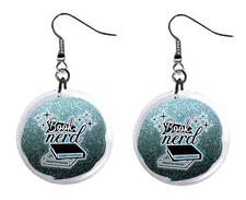 Book Nerd Button Earrings Jewelry 1" Dangle MADE IN USA NEW