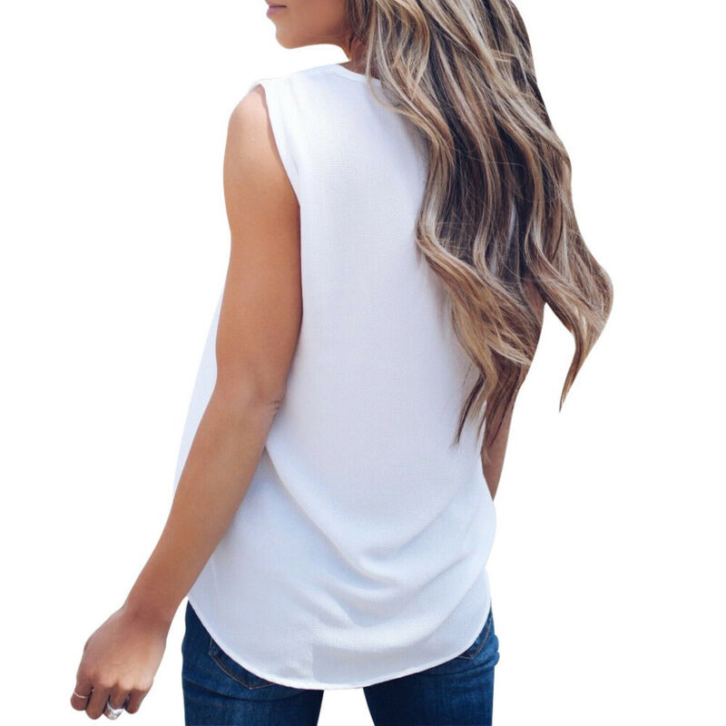 Plus Size UK Womens Summer Chiffon Sleeveless OL T Shirt Blouse Ladies