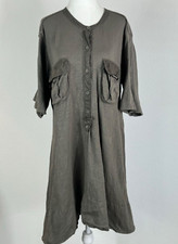 Etoile Isabel Marant Shirt Dress Henley Cotton Green Gray Sz M Roll Tab Sleeves
