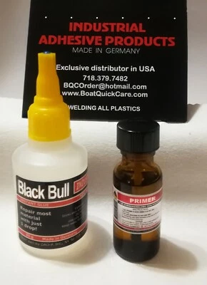 BLACK BULL German Industrial Glue 50g With PRIMER 15g. Repair Convertible top. Polypropylen