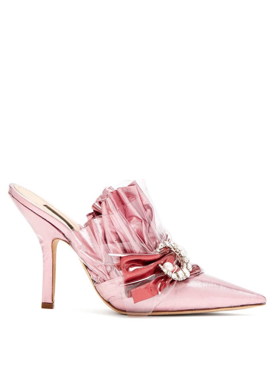 Midnight 00 Ruched Lamé & Pvc Stiletto-heel Mules 39 cocktail NYE metallic pink