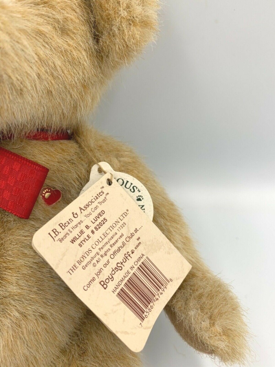 Boyds Bear Willie B. Luved With Embroidered Red Heart On Boyds Bear Willie B. Luved With Embroidered Red Heart On