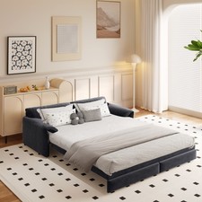 66" Queen Pull Out Sofa Bed 3-in-1 Convertible Sleeper Couch Velvet Futon Grey