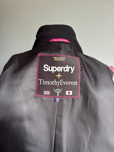 Superdry WOOL Trench COAT 3 UK 10 Town Timothy Everest black 80% wool covert - Picture 9 of 20
