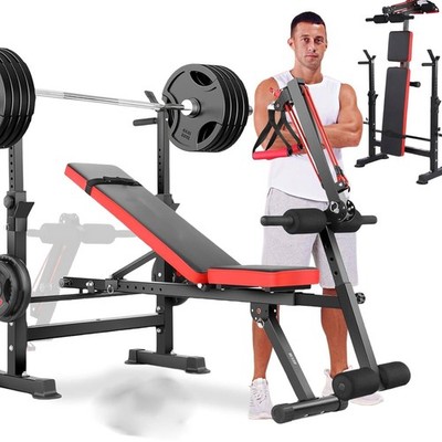 Olympic Weight Bench Press with Squat Rack Adjustable Workout