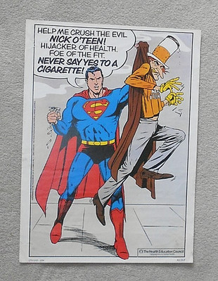 SUPERMAN vs NICK O'TEEN. ORIGINAL 1980 POSTER. 42 x 30 cms. HEALTH EDUCATION COU