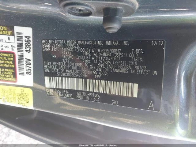 Motor limpiaparabrisas usado se adapta a: Toyota Sienna 2014 grado A Foto 2 de 4