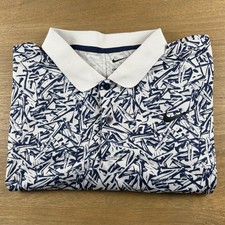 Nike Polo Shirt Mens XL White Blue Victory Golf Tees Print Dri-FIT Performance