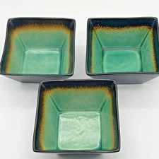 3 Bowls Better Homes & Gardens Jade Crackle Square Serving Soup Salad Pasta 6”