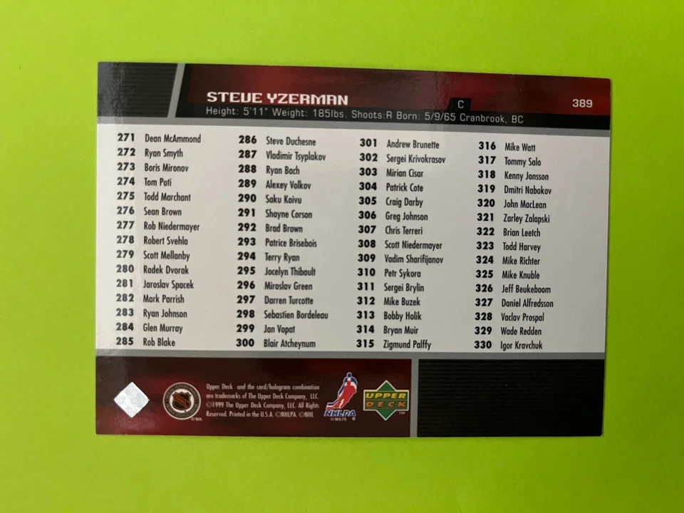 1998-99 Upper Deck Gold Reserve Parallel #389 Steve Yzerman Detroit Red Wings - Image 2 of 2