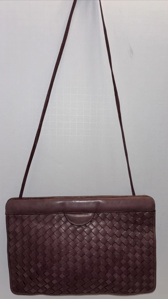 Bolso de hombro vintage Morris Moskowitz malva topo cuero tejido genuino Foto 2 de 4