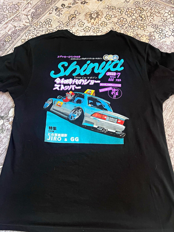 Shinya Black Cars Graphic Print Crew Neck Short Sleeve Cotton Tee Regular Fit M