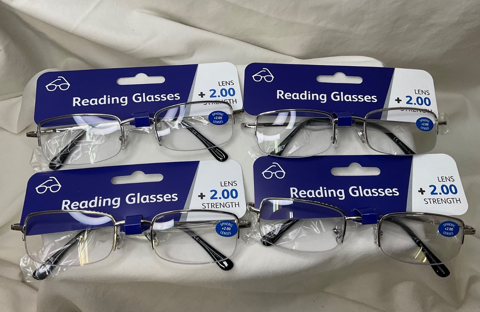 4 PACK Male Reading Glasses Nickel Silver Style Half Rim  +2.00 Strength
