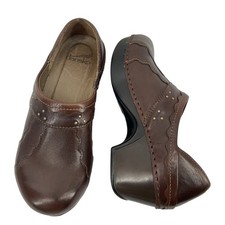 Dansko Hailey Size 36 / 6 Scalloped Studded Leather Clogs Brown Slip On Shoes