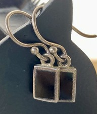 Vintage Hand Made Sterling Silver Onyx Hook Earrings