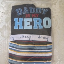 Ancien ensemble pantalon bleu marine rayé manches longues papa est mon héros pyjama 3-6 mois 