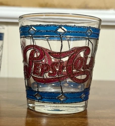 Vintage Pepsi Cola - Stained Glass Tiffany Style Lowball Glasses - Set of 4
