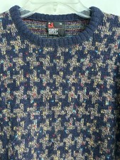 Vtg Robert Bruce Sweater Mens M Blue Houndstooth Wool Knit Pullover USA Made