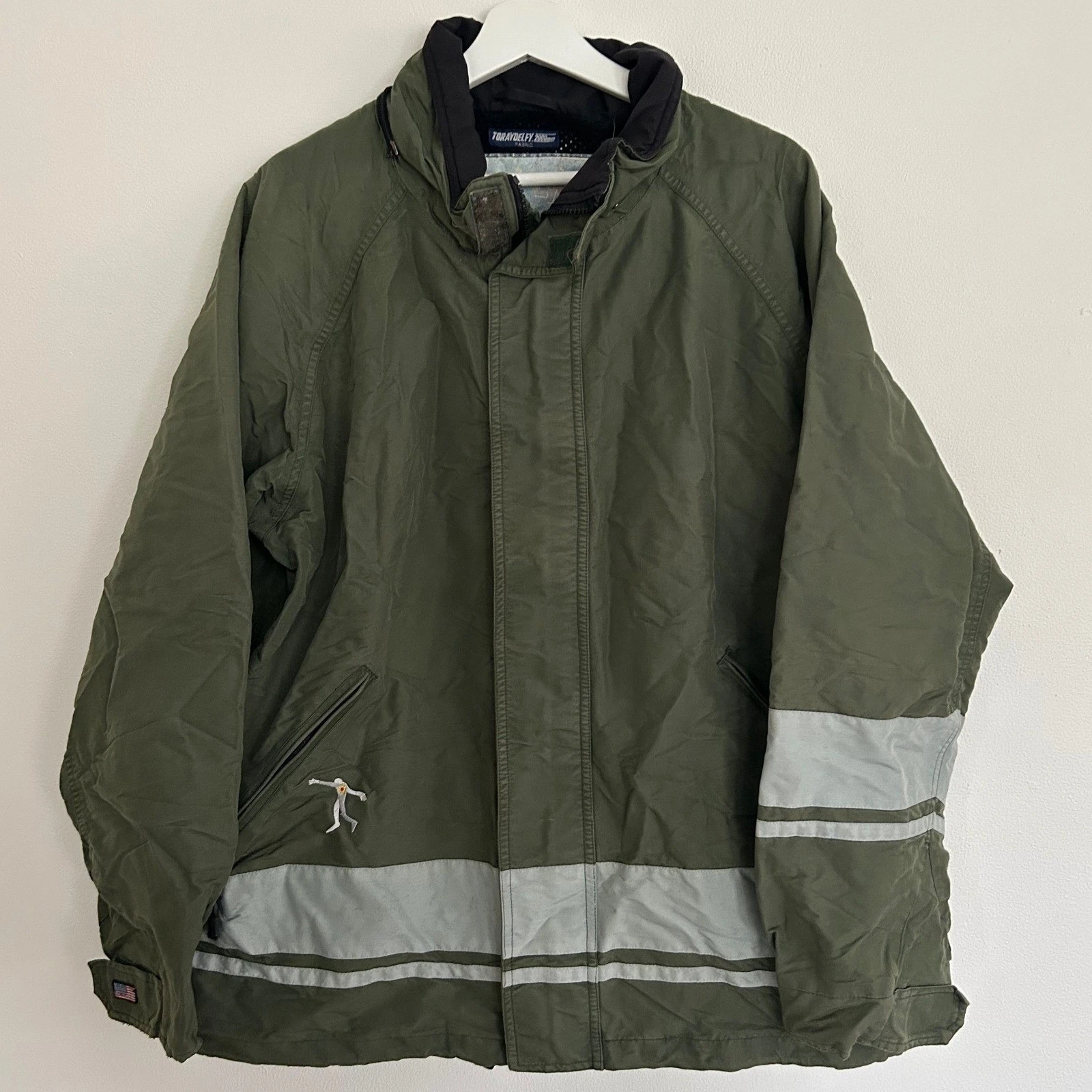 Vintage Sessions Mens Olive Green Full Zip Jacket Stripes Embroidered Size M