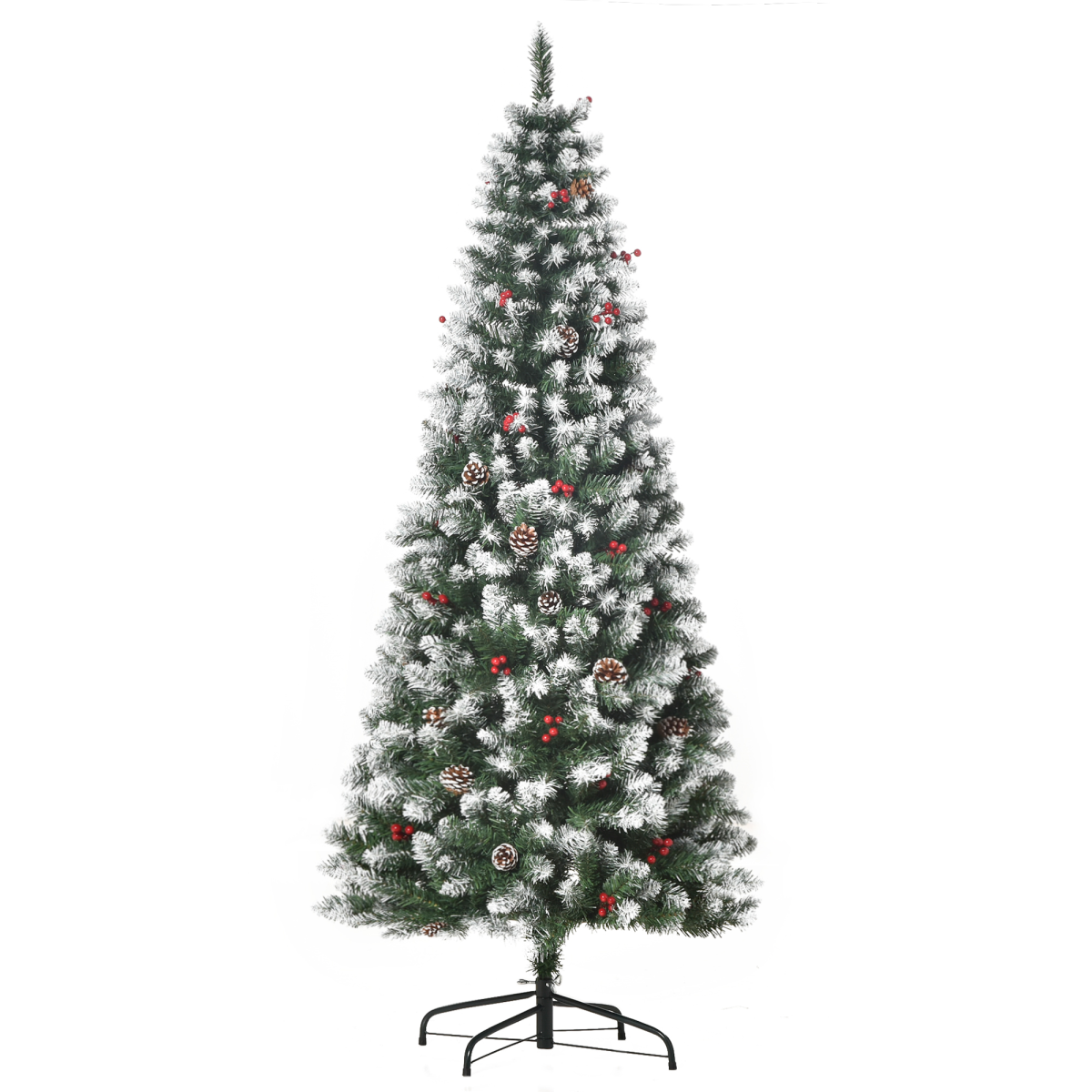 HOMCOM 6FT Artificial Christmas Tree Xmas Pencil Tree Red Berries Green | Pinecones, Holiday Home Indoor Decoration, Foldable Feet - Image 2