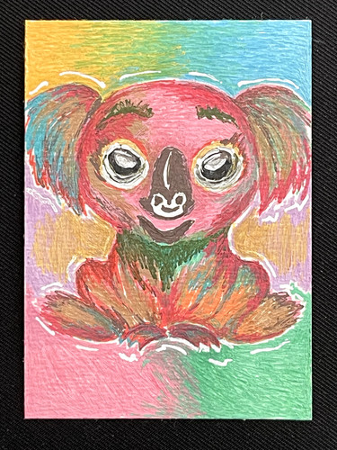 ACEO Original, Abstract Animal Whimsy Koala,  Mini Art Painting, by Annibbie