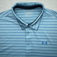 Under Armour Polo Shirt Mens 2XL Blue Stripe Playoff Golf Performance Stretch