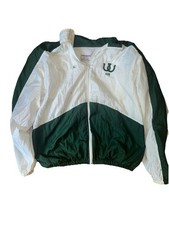 Vintage 90s Windbreaker Jacket XL Nylon Full Zip Dark Green White AHS