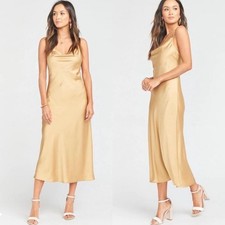 show me your mumu verona cowl midi dress true gold luxe satin, women size medium