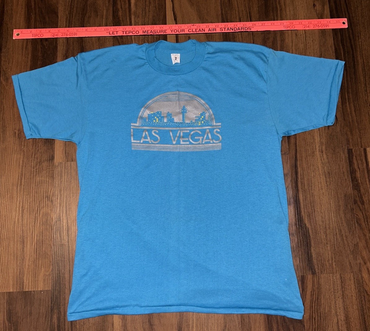 Vintage 80s Las Vegas Skyline Graphic T Shirt Blue Single Stitch Size XL