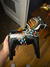 Nils Olsson Akta Dalahemslojd Swedish Black Dala Horse 10 Inch Tall